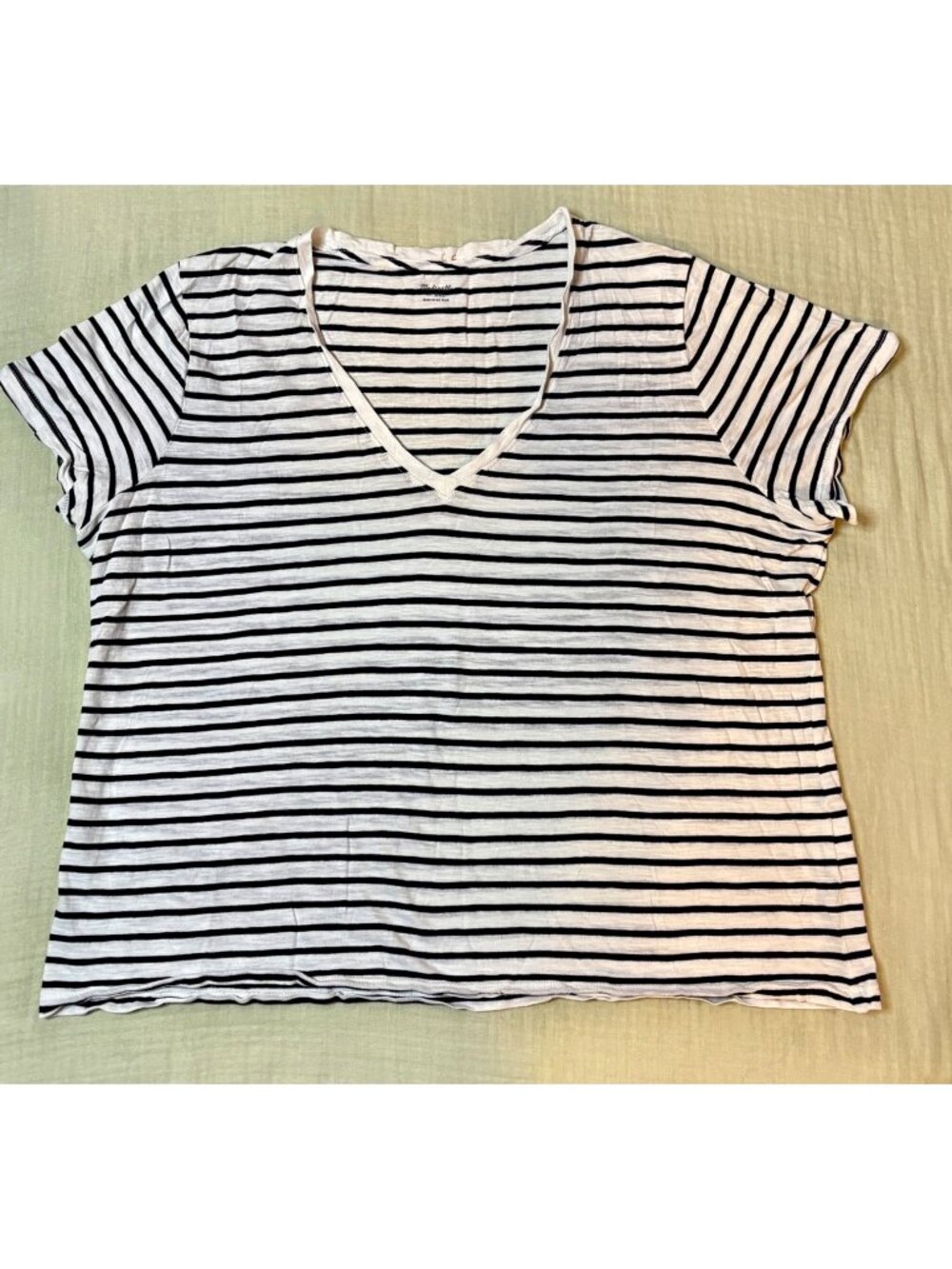 Madewell Womens Striped V-Neck T-Shirt White & Navy Size XXL Lightweight Casual